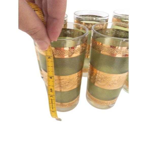 Vintage Starlyte Mid-Century Gold & Green Highball Glasses Set Of 6 - Picture 4 of 10